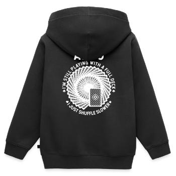 Mit 50 spiele ich immer noch mit einem vollen Deck - Kinder Premium Organic Zip Hoodie - Schwarz - Hinten - AI Model Kid Male (0cm)