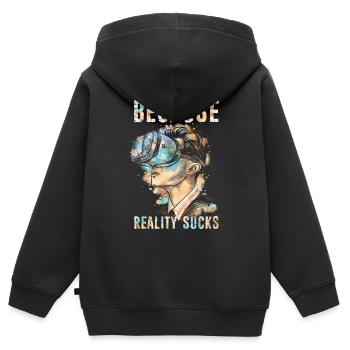 VR Gamer Réalité Virtuelle - Sweat Premium à capuche zippé enfant bio - noir - Dos - AI Model Kid Male (0cm)