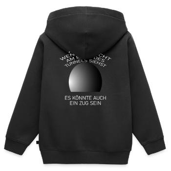 Lustige Sprüche Zug,Tunnel - Kinder Premium Organic Zip Hoodie - Schwarz - Hinten - AI Model Kid Male (0cm)
