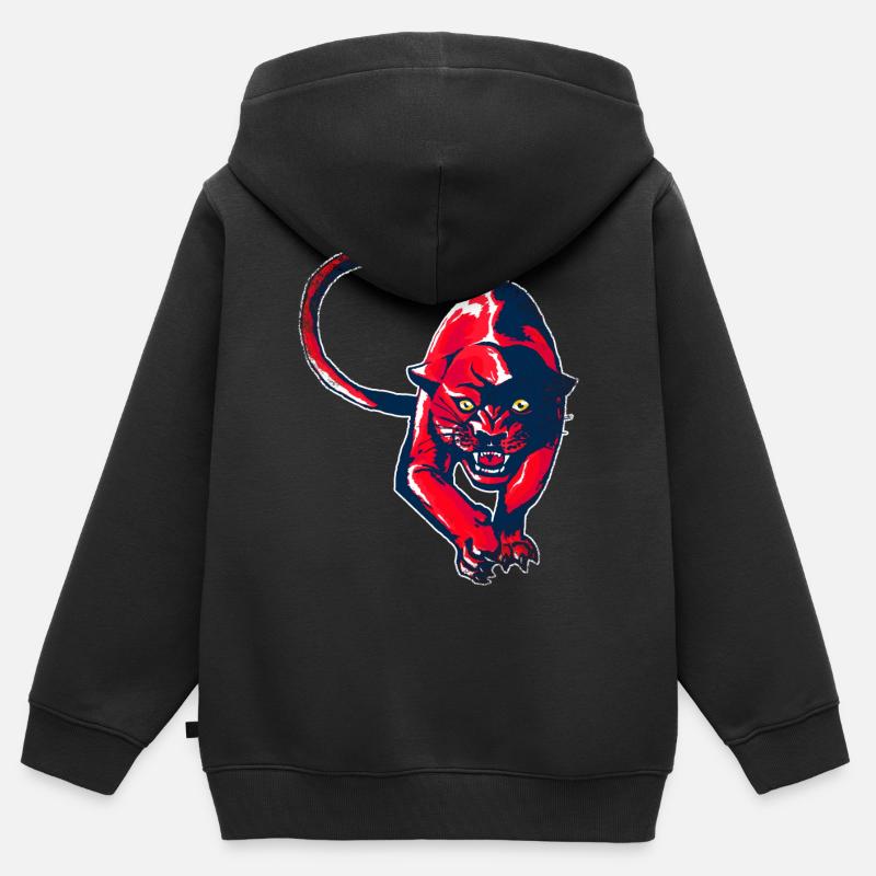 Panthère rouge - Sweat Premium à capuche zippé enfant bio - noir