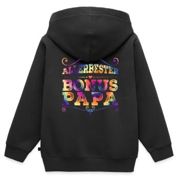 Bonus Papa - Kinder Premium Organic Zip Hoodie - Schwarz - Hinten - AI Model Kid Male (0cm)