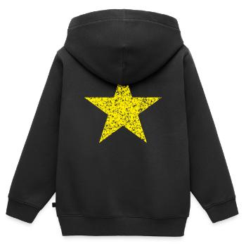 gelber Stern used look - yellow star vintage look - Kinder Premium Organic Zip Hoodie - Schwarz - Hinten - AI Model Kid Male (0cm)