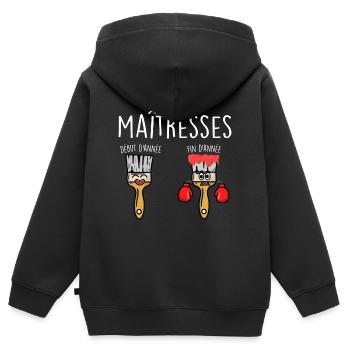 Les maîtresses en début et fin d'année - Sweat Premium à capuche zippé enfant bio - noir - Dos - AI Model Kid Male (0cm)