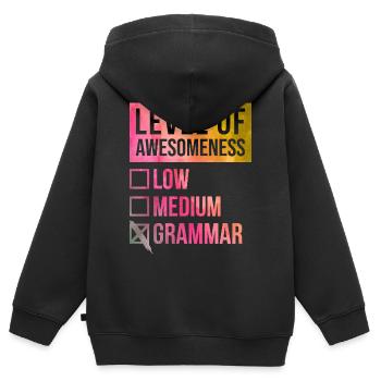 Grammaire Grammaire Grammaire - Sweat Premium à capuche zippé enfant bio - noir - Dos - AI Model Kid Male (0cm)