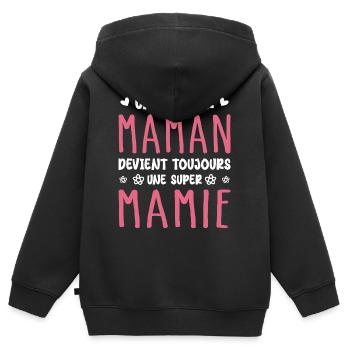 Aus einer Super Mom wird immer eine Super Granny - Kinder Premium Organic Zip Hoodie - Schwarz - Hinten - AI Model Kid Male (0cm)