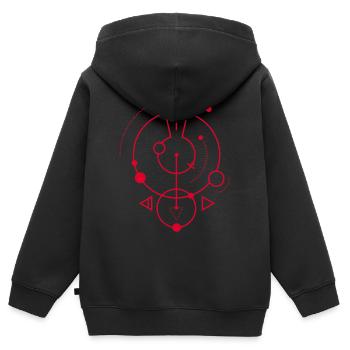 Rotes geometrisches Symbol - Kinder Premium Organic Zip Hoodie - Schwarz - Hinten - AI Model Kid Male (0cm)