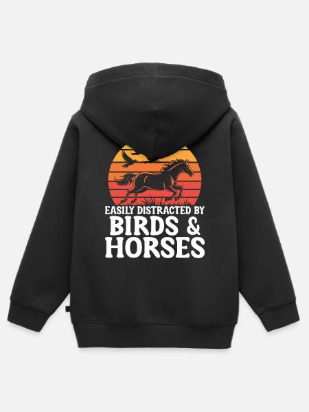 Vögel und Pferde Reiten Reiten Reiter - Kinder Premium Organic Zip Hoodie - Schwarz