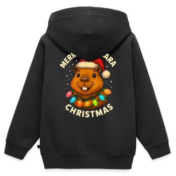 Capybara Weihnachten Weihnachtsmann Xmas - Kinder Premium Organic Zip Hoodie - Schwarz - Hinten - AI Model Kid Male (0cm)