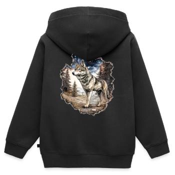 Wolf Sternenhimmel - Kinder Premium Organic Zip Hoodie - Schwarz - Hinten - AI Model Kid Male (0cm)