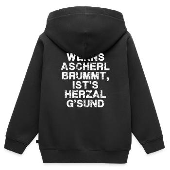 Wenns Oascherl brummt ist s Herzal g sund,bayrisch - Kinder Premium Organic Zip Hoodie - Schwarz - Hinten - AI Model Kid Male (0cm)
