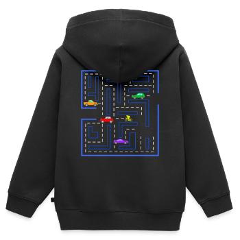 Course route, gamer, Gaming, racing bike, voitures - Sweat Premium à capuche zippé enfant bio - noir - Dos - AI Model Kid Male (0cm)