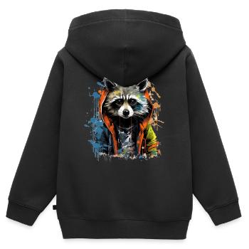 Cooler Street Waschbär - Kinder Premium Organic Zip Hoodie - Schwarz - Hinten - AI Model Kid Male (0cm)