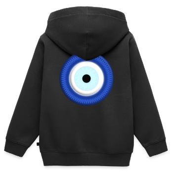 NAZAR BONCUK - BLUE EYE protection symbol pattern - Kids Premium Organic Zip-up Hoodie - black - Back - AI Model Kid Male (0cm)