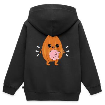 Pis de lait d'amande - Lait végétarien végétalien - Sweat Premium à capuche zippé enfant bio - noir - Dos - AI Model Kid Male (0cm)