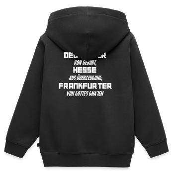 Frankfurter - von Gottes Gnaden - Kinder Premium Organic Zip Hoodie - Schwarz - Hinten - AI Model Kid Male (0cm)