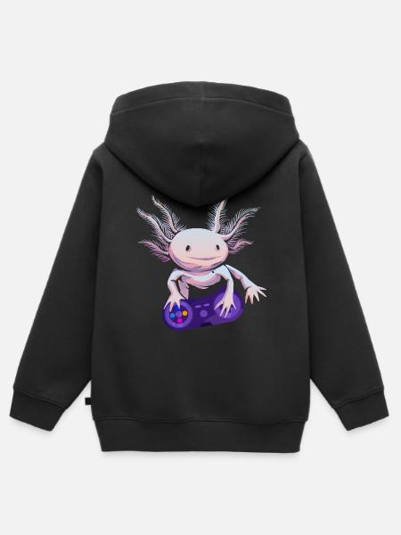 Gamer Axolotl Zocker Gaming - Hoodie Premium med dragkedja barn ekologisk - svart