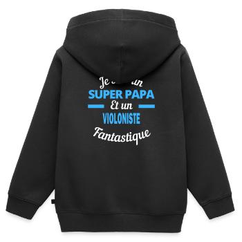 SUPER PAPA Fantastique VIOLONISTE - Sweat Premium à capuche zippé enfant bio - noir - Dos - AI Model Kid Male (0cm)