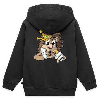 Lion avec couronne et crayon - Sweat Premium à capuche zippé enfant bio - noir - Dos - AI Model Kid Male (0cm)