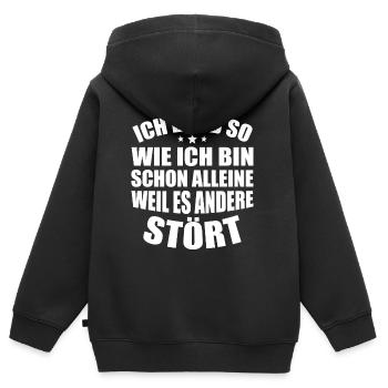 Selbstbewusster Humor - Kinder Premium Organic Zip Hoodie - Schwarz - Hinten - AI Model Kid Male (0cm)