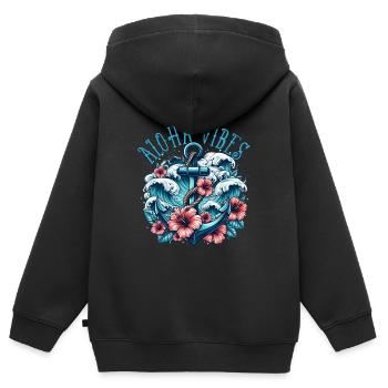 Aloha Vibes - Kinder Premium Organic Zip Hoodie - Schwarz - Hinten - AI Model Kid Male (0cm)