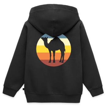Chameau, nature, faune, animal du désert, vintage - Sweat Premium à capuche zippé enfant bio - noir - Dos - AI Model Kid Male (0cm)