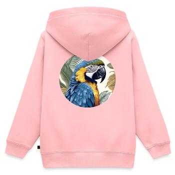 Blau-Gold Ara - Kinder Premium Organic Zip Hoodie - Rosa - Hinten - AI Model Kid Female (0cm)