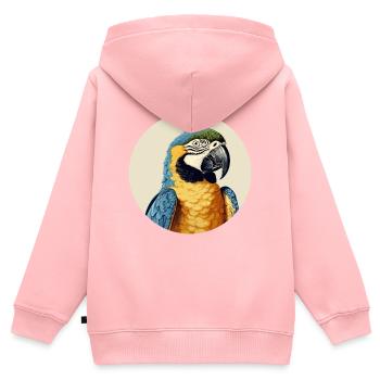 Blau-Gold Ara - Kinder Premium Organic Zip Hoodie - Rosa - Hinten - AI Model Kid Female (0cm)