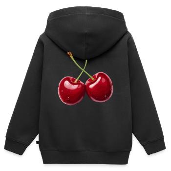 Kirsche - Kinder Premium Organic Zip Hoodie - Schwarz - Hinten - AI Model Kid Male (0cm)