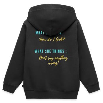 Sie: "Wie sehe ich aus?" - Kinder Premium Organic Zip Hoodie - Schwarz - Hinten - AI Model Kid Male (0cm)