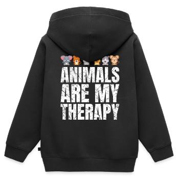 Les animaux sont ma thérapie Amoureux des animaux Animaux - Sweat Premium à capuche zippé enfant bio - noir - Dos - AI Model Kid Male (0cm)
