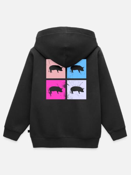 Pig Animal Retro Pet Farm Cadeau idee - Kinder Premium zip hoodie biologisch - zwart