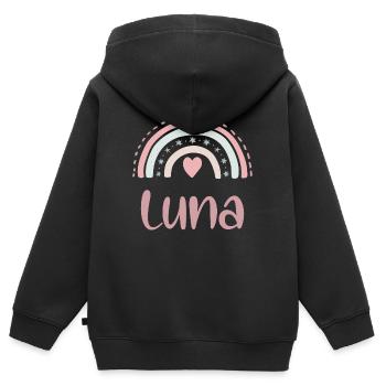Luna Name Regenbogen - Kinder Premium Organic Zip Hoodie - Schwarz - Hinten - AI Model Kid Male (0cm)