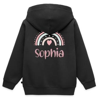 Sophia Nom Arc-en-ciel - Sweat Premium à capuche zippé enfant bio - noir - Dos - AI Model Kid Male (0cm)