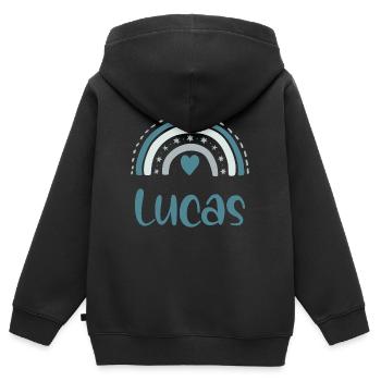 Lucas Name Regenbogen - Kinder Premium Organic Zip Hoodie - Schwarz - Hinten - AI Model Kid Male (0cm)