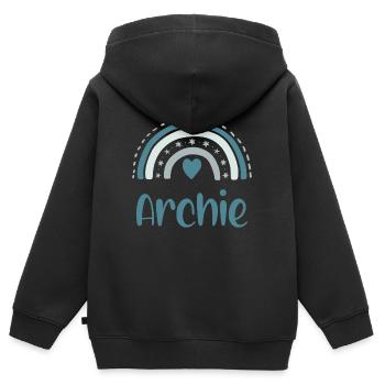 Archie Nom Arc-en-ciel - Sweat Premium à capuche zippé enfant bio - noir - Dos - AI Model Kid Male (0cm)