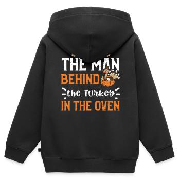 L’homme derrière la dinde dans le... - Sweat Premium à capuche zippé enfant bio - noir - Dos - AI Model Kid Male (0cm)