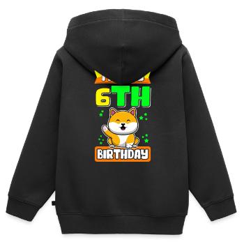 6e anniversaire | 6 ans cadeau cadeau cadeau - Sweat Premium à capuche zippé enfant bio - noir - Dos - AI Model Kid Male (0cm)