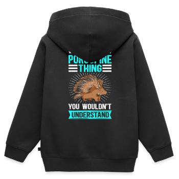 Stachelschwein | Stachelschweine Geschenk - Kinder Premium Organic Zip Hoodie - Schwarz - Hinten - AI Model Kid Male (0cm)
