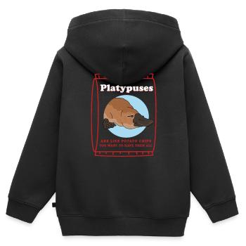 Ornithorynque Cadeau Ornithorynque - Sweat Premium à capuche zippé enfant bio - noir - Dos - AI Model Kid Male (0cm)