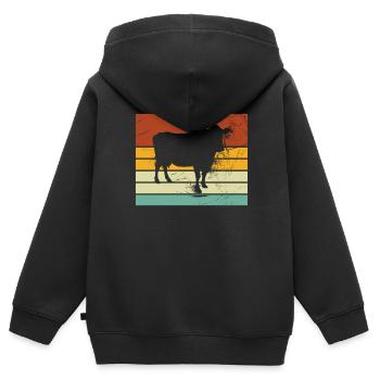 Cadeau de ferme laitière Cow Retro Moo Farmer - Sweat Premium à capuche zippé enfant bio - noir - Dos - AI Model Kid Male (0cm)