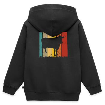 Cadeau rétro Cow Farmer - Sweat Premium à capuche zippé enfant bio - noir - Dos - AI Model Kid Male (0cm)