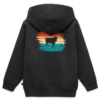 Cadeau de ferme laitière Cow Retro Moo Farmer - Sweat Premium à capuche zippé enfant bio - noir - Dos - AI Model Kid Male (0cm)