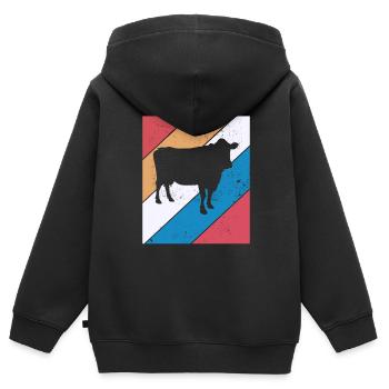 Cadeau de ferme laitière Cow Retro Moo Farmer - Sweat Premium à capuche zippé enfant bio - noir - Dos - AI Model Kid Male (0cm)