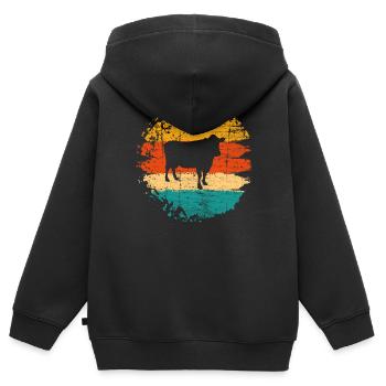 Kuh Retro Muh Milch Bauernhof Geschenk - Kinder Premium Organic Zip Hoodie - Schwarz - Hinten - AI Model Kid Male (0cm)