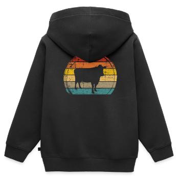 Cadeau de ferme laitière Cow Retro Moo Farmer - Sweat Premium à capuche zippé enfant bio - noir - Dos - AI Model Kid Male (0cm)