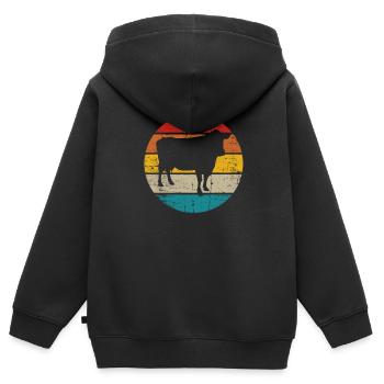Cadeau de ferme laitière Cow Retro Moo Farmer - Sweat Premium à capuche zippé enfant bio - noir - Dos - AI Model Kid Male (0cm)