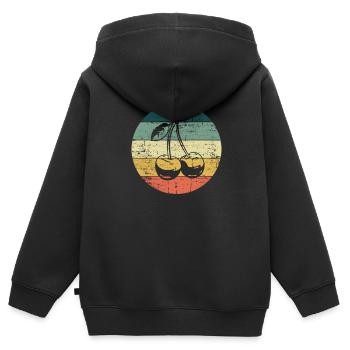 Fruit de Cerise Retro Fruits Rouge Cadeau - Sweat Premium à capuche zippé enfant bio - noir - Dos - AI Model Kid Male (0cm)