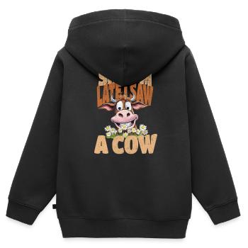vache vaches agriculteur agriculture agriculteur - Sweat Premium à capuche zippé enfant bio - noir - Dos - AI Model Kid Male (0cm)