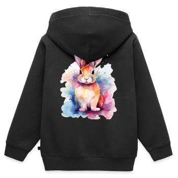Bunter Aquarellhase - Kinder Premium Organic Zip Hoodie - Schwarz - Hinten - AI Model Kid Male (0cm)