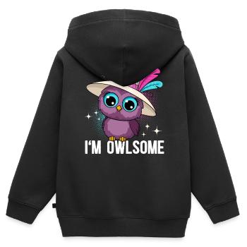 I'M Owlsome Eule Eulen - Kinder Premium Organic Zip Hoodie - Schwarz - Hinten - AI Model Kid Male (0cm)
